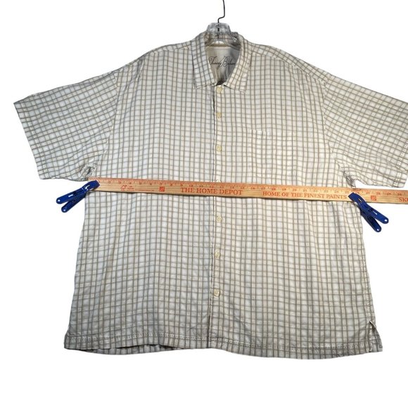 Tommy Bahama Mens Button Up Camp Shirt XXL Beige Plaid Tencel Outdoor Tropical - Picture 3 of 7